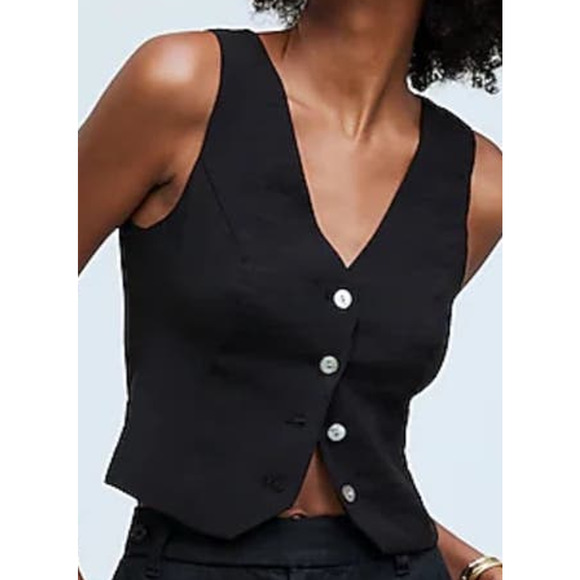 Madewell Katrina Crop Button Up Vest Softdrape Cute Top US Women's 12 New - Picture 1 of 7